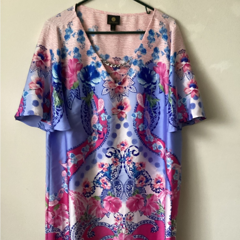 JM Collection Lavender Purple & Pink Floral Asymmetrical Dress